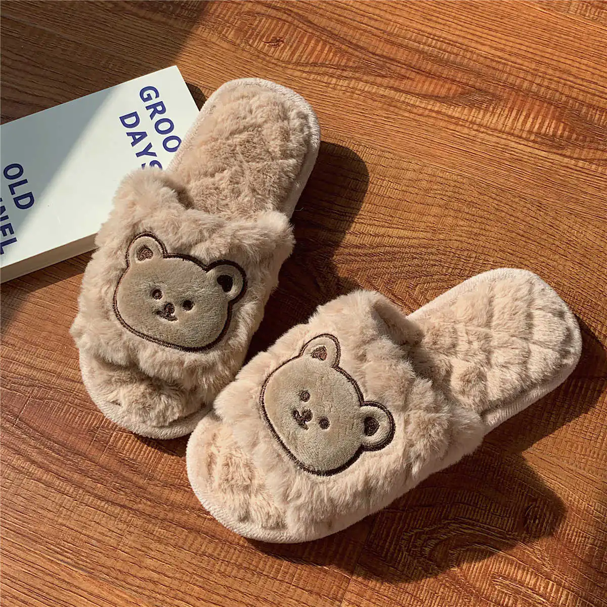 Superior Cute Bear Cotton Slippers for Women in Autumn Winter Pure