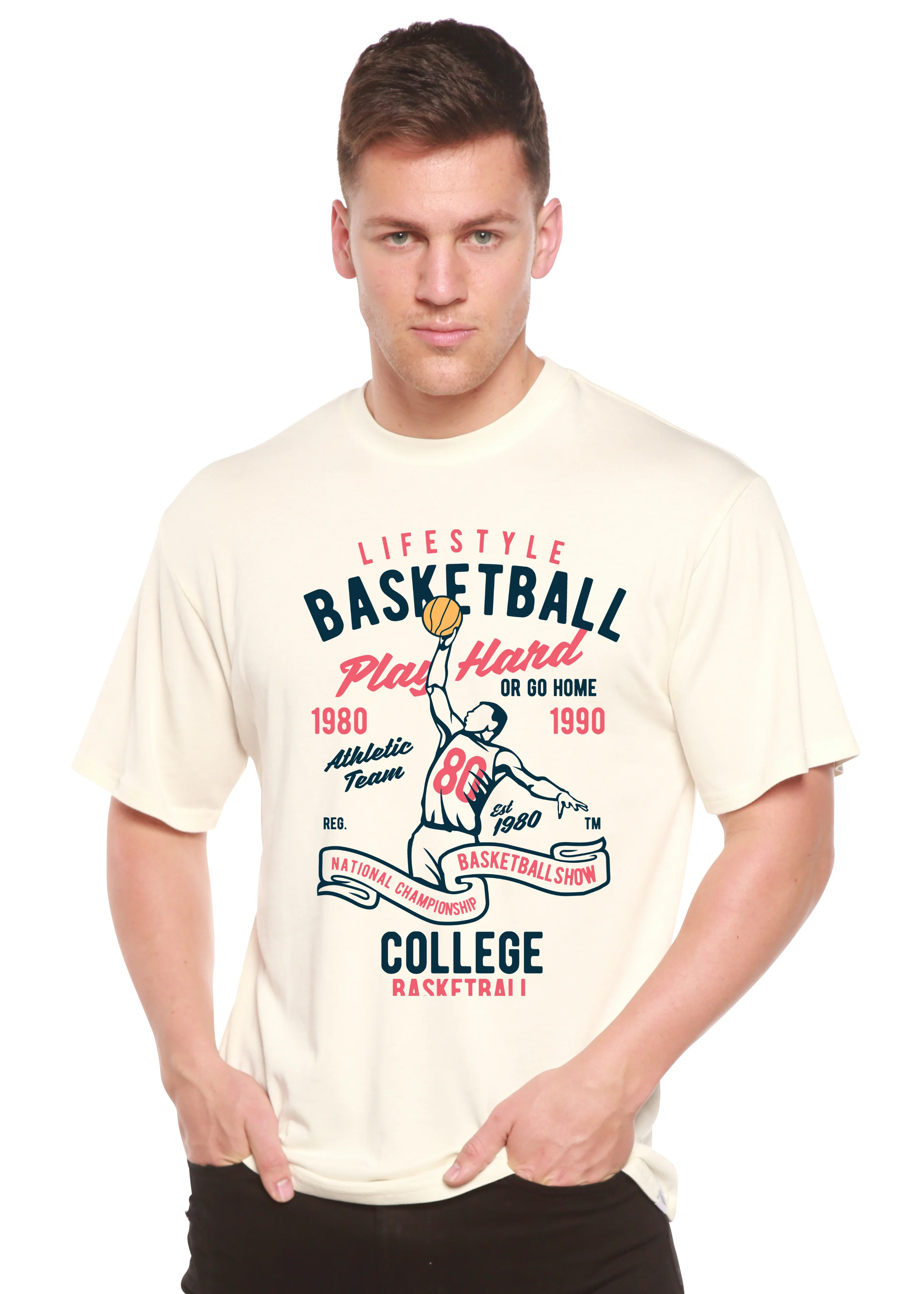 Top-Quality Life Style Basketball Men's Bamboo Viscose Organic Cotton Short Sleeve Graphic T-Shirt Quality
