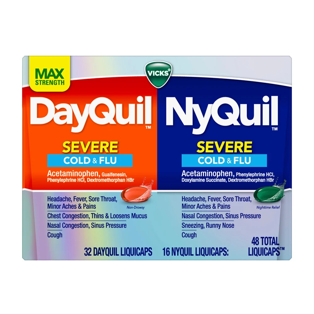 Smart Vicks DayQuil and NyQuil Severe Cough Cold Flu Relief LiquiCaps 48 Ea Official
