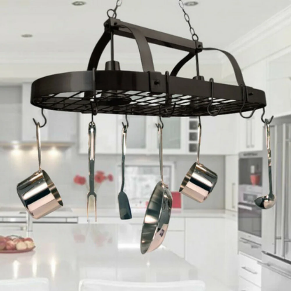 Trendy Lighted Ceiling Hanging Pot And Pan Organizer Kitchen Rack Consistent