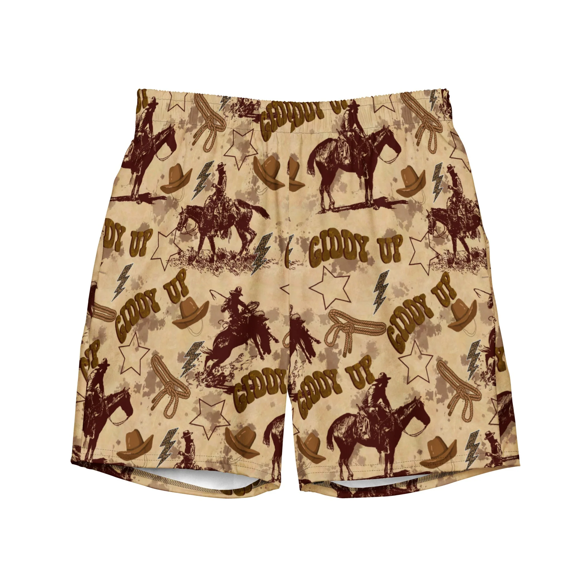 Natural Baha Ranch Yeehaw Vintage Western Men's Swim Trunks Functional