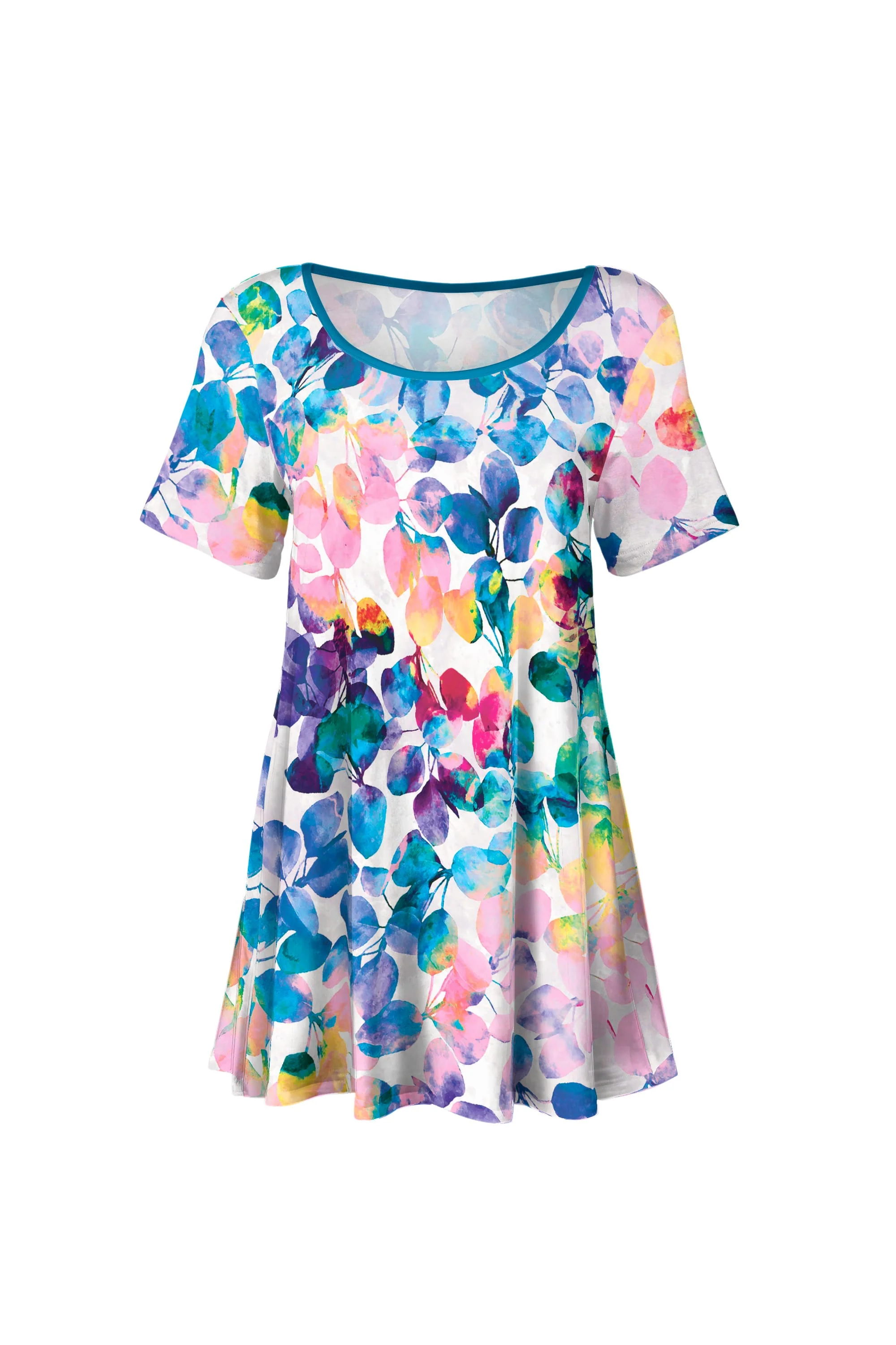 Excellent Lily by Firmiana Women's Short Sleeve Round Neck Tunic Multicolor Paint Blue World-Class