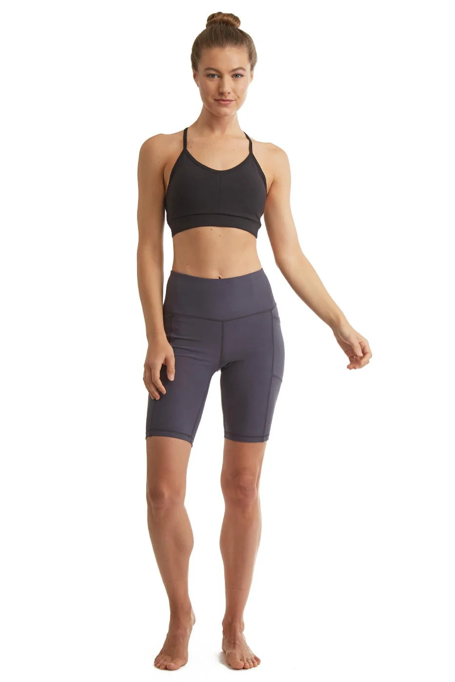 Relaxed Turtle Bay New York Women's Compressed Double Knit Cycle Shorts in Polyester Blend Fabric with Side Phone Pockets Enhanced