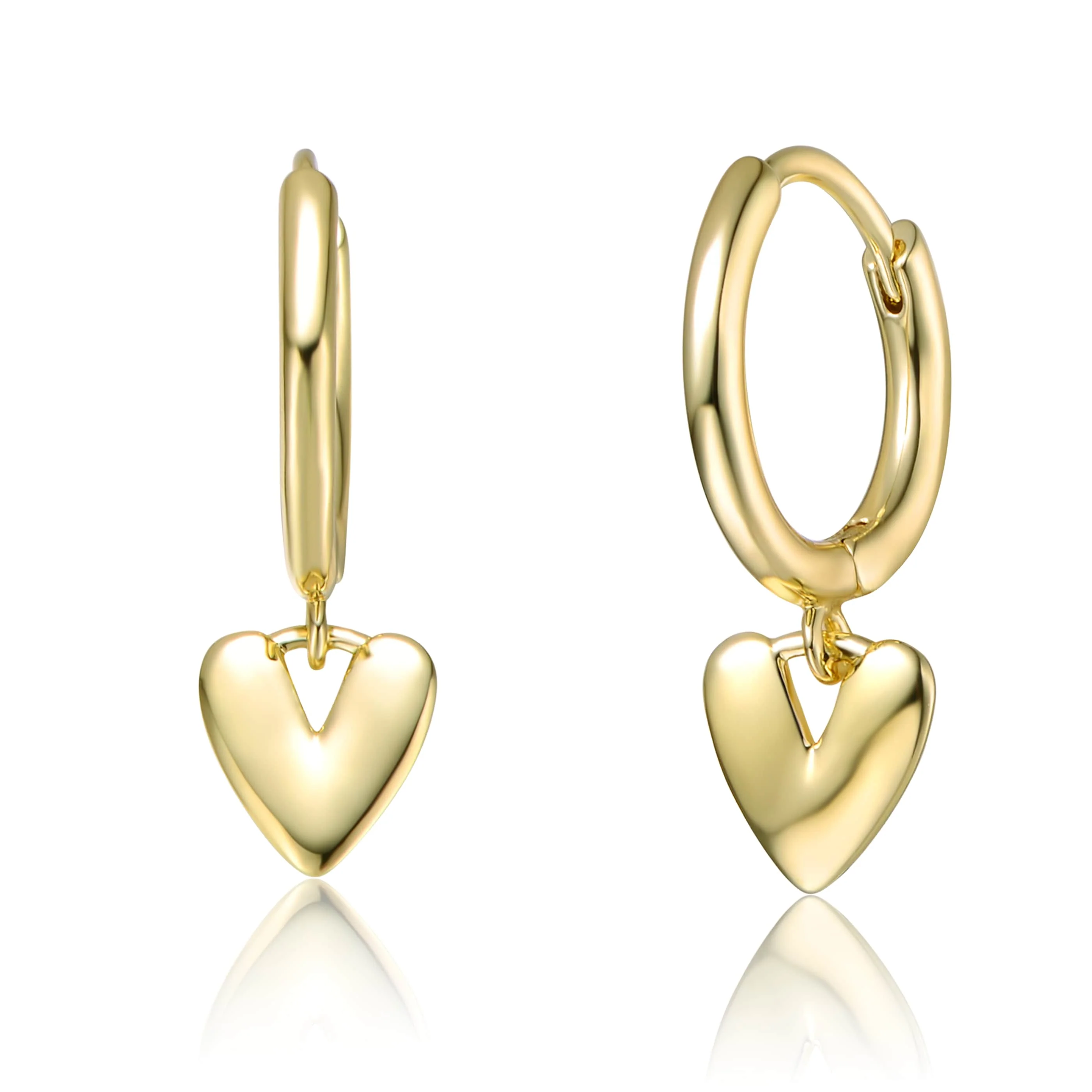 Consistent 14k Yellow Gold Plated Heart Dangling Earrings Functional