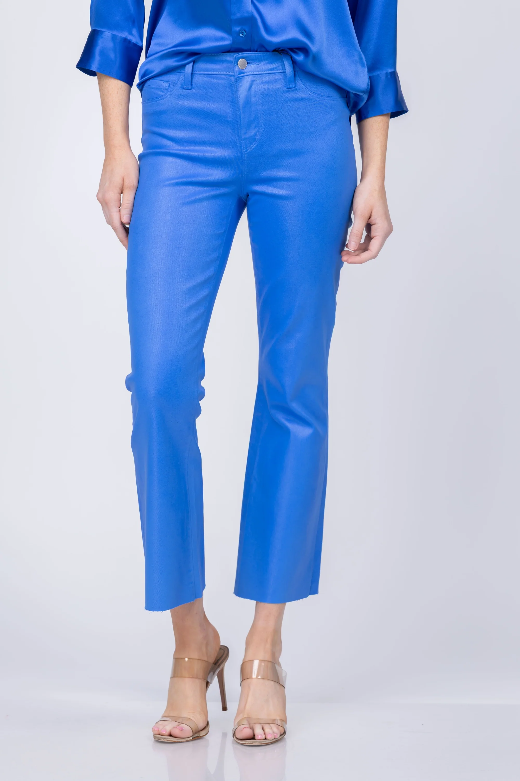 Elite L'AGENCE Kendra High Rise Crop Flare Jeans in Regatta Blue Coated Next-Generation