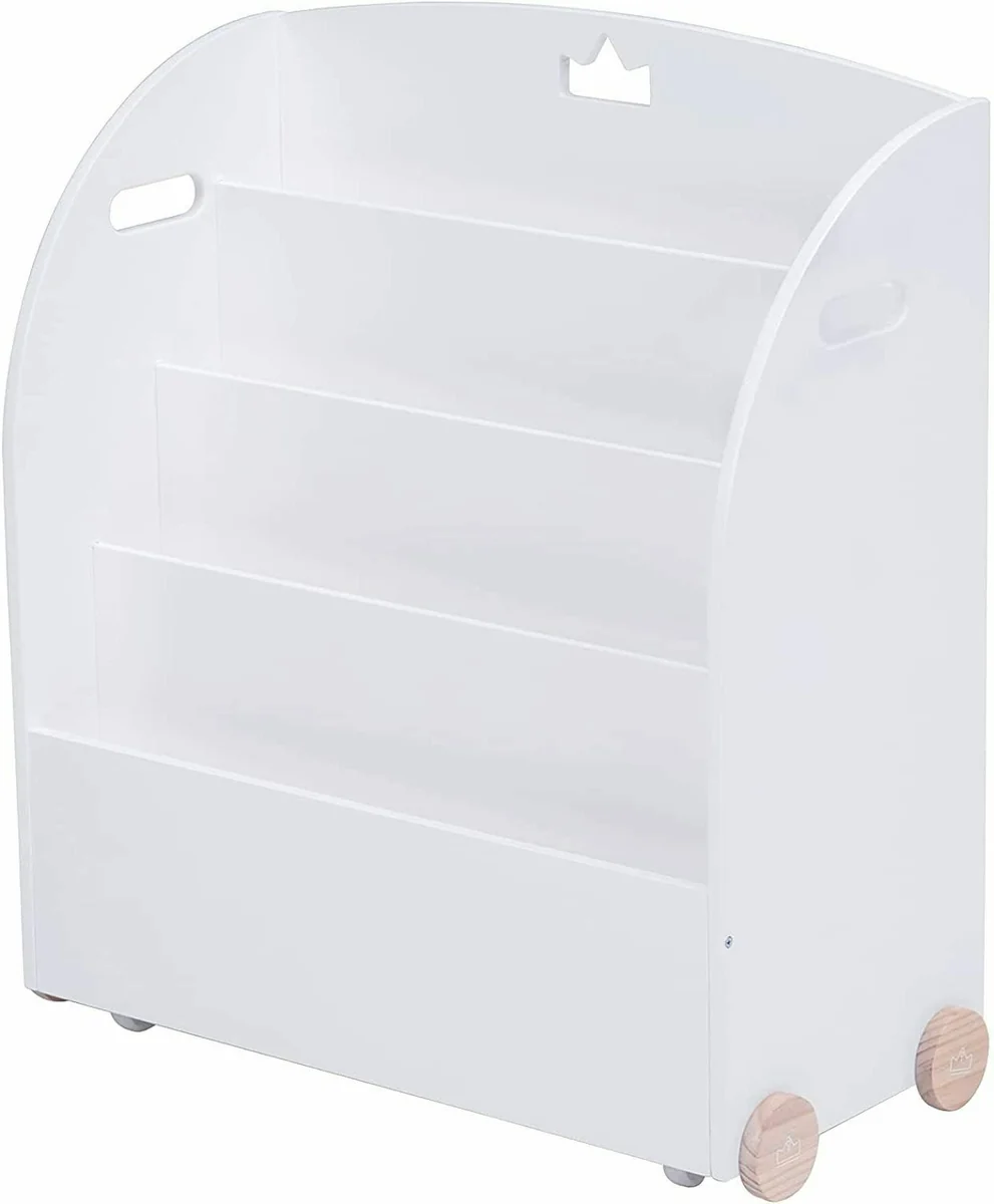 Optimized Large Kids Wooden Nursery Bookshelf Rack With Wheels Flexible