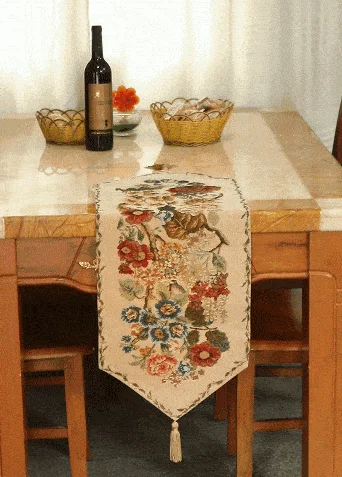 Smart Tache Colorful Floral Country Rustic Morning Meadow Woven Table Runner 3098 Refined