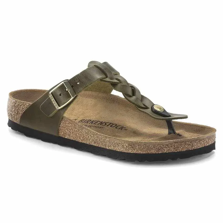 Detailed Birkenstock Gizeh Braided Oiled Leather Olive Green Optimized