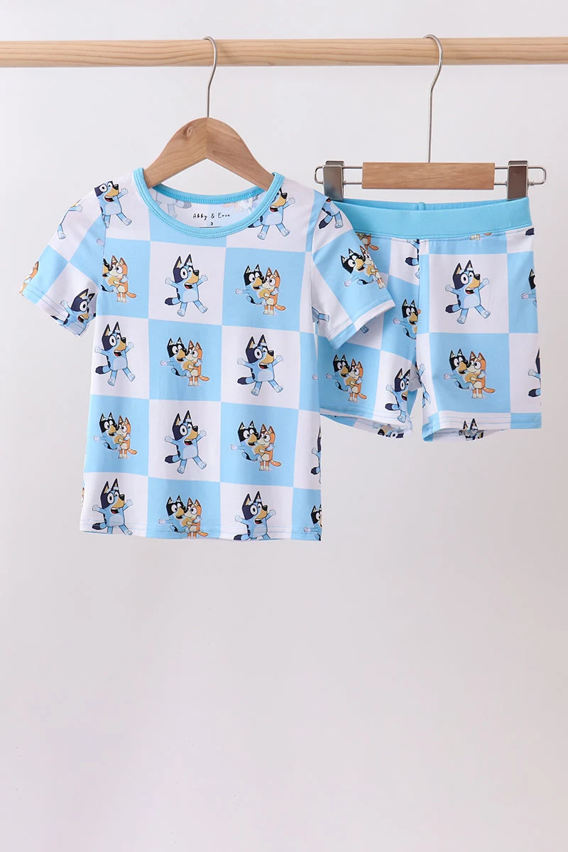 Elegant Blue character checkered bamboo pajama set Consistent