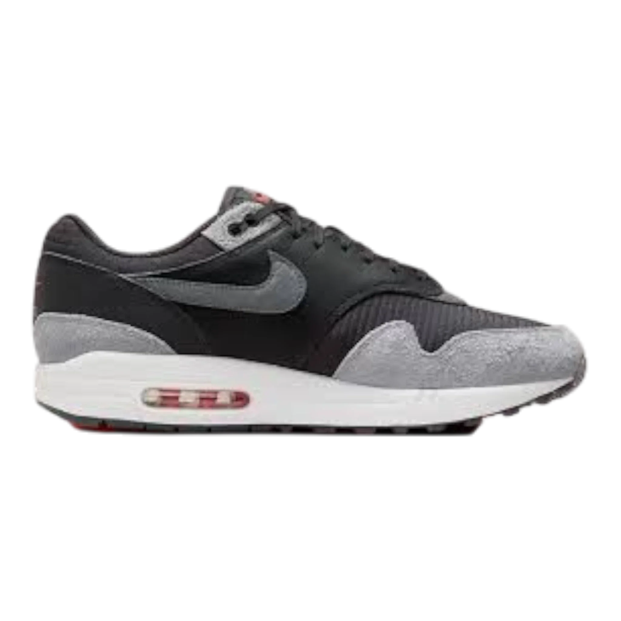 Solid Nike Air Max 1 Premium Men's Sneakers — Dark Smoke Grey Suede Low-Top Traditional