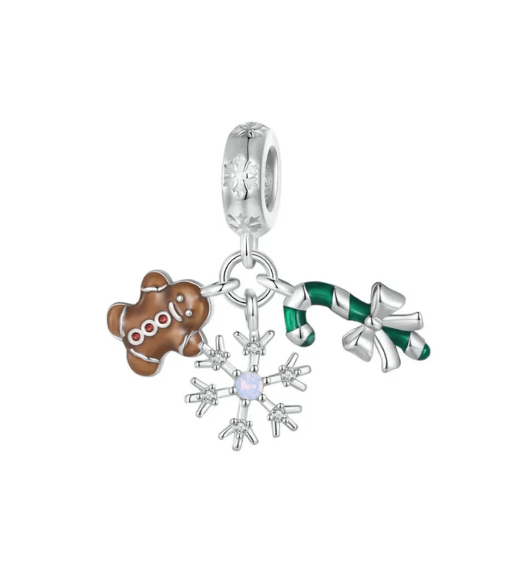 Professional Ag Sterling Snowflake Gingerbread Man and Candy Cane Charm Fine Crafted