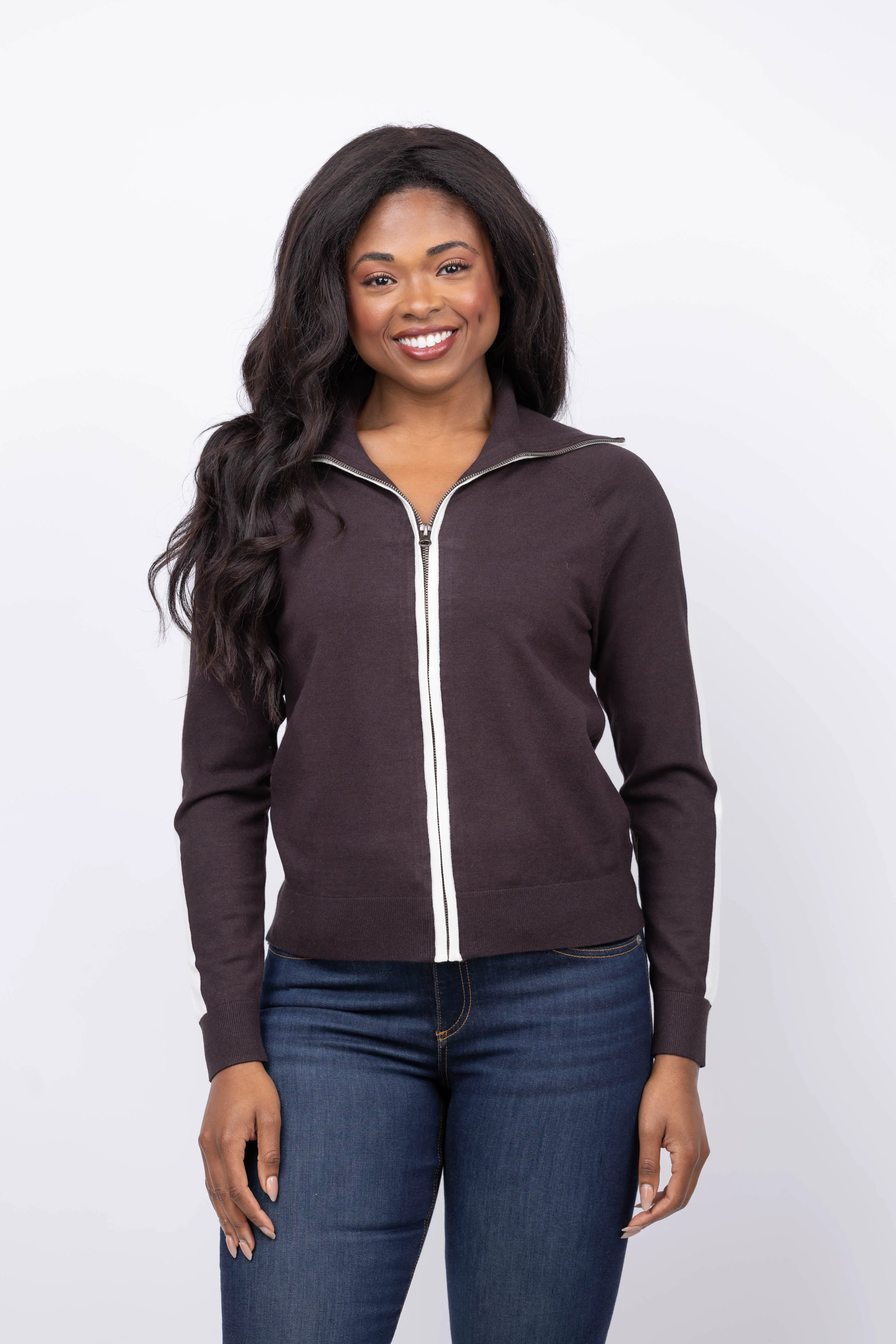 Professional J. Society Single Stripe Zip Front Jacket in Chocolate Versatile
