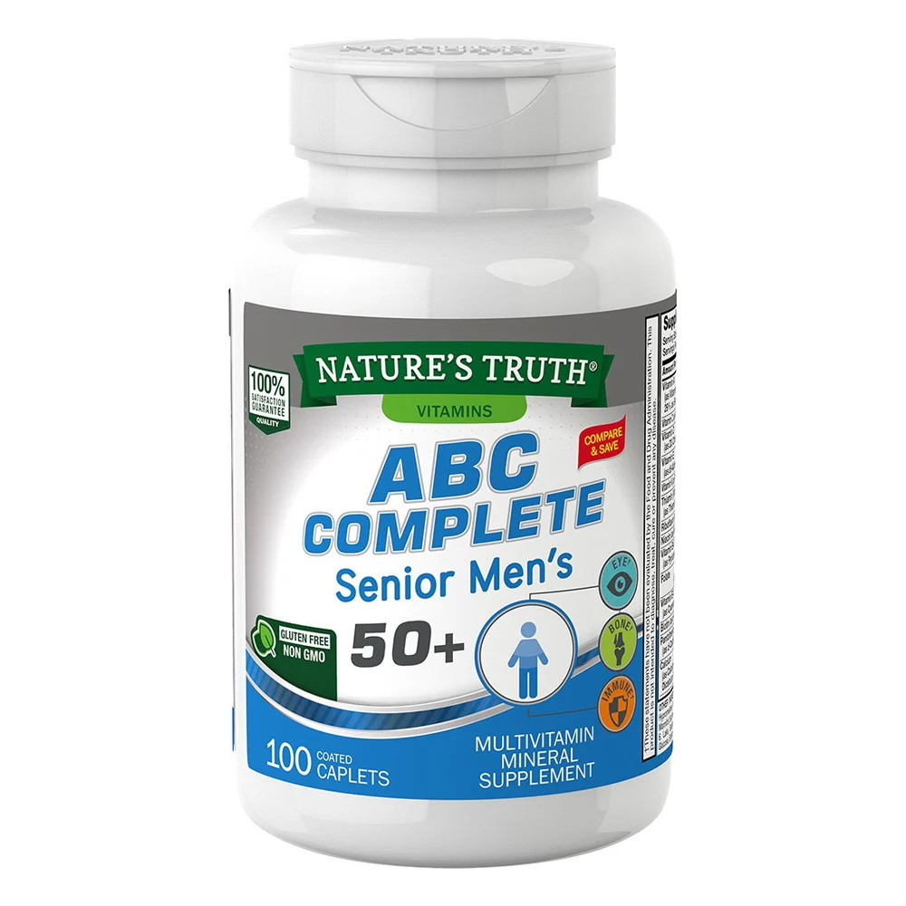 Premium Material Natures Truth Vitamins ABC Complete Mens Senior 50 Plus Multivitamin Mineral Supplement Coated Caplets 100 Ea Clean
