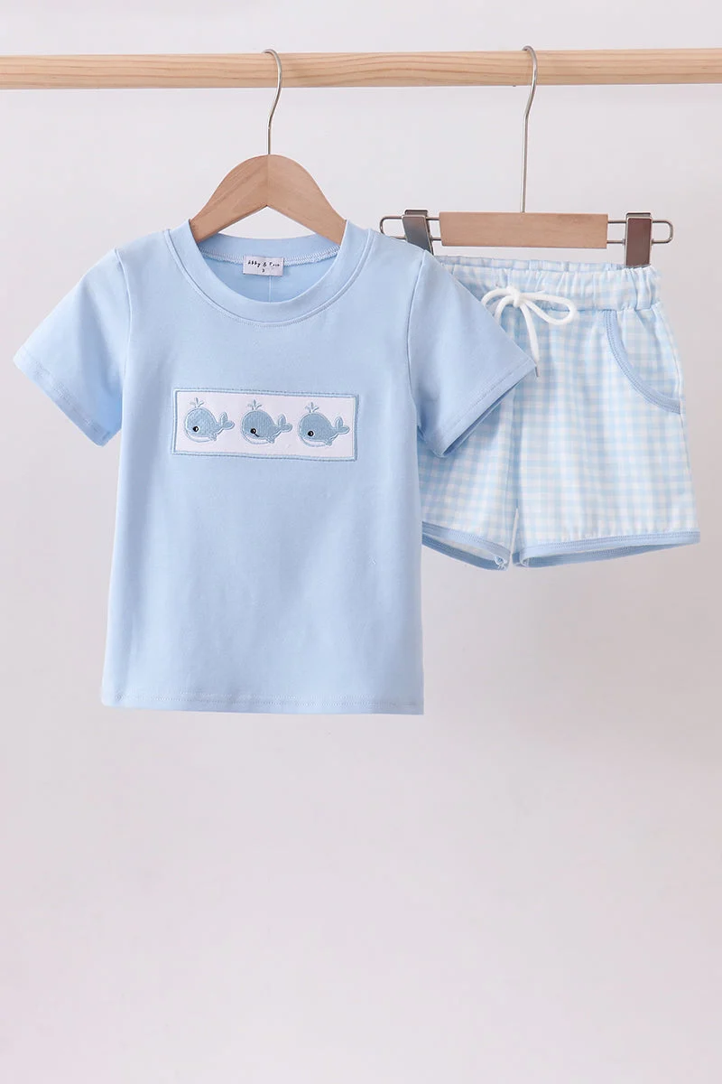Exceptional Blue Whale Embroidered Shorts Set Luxury