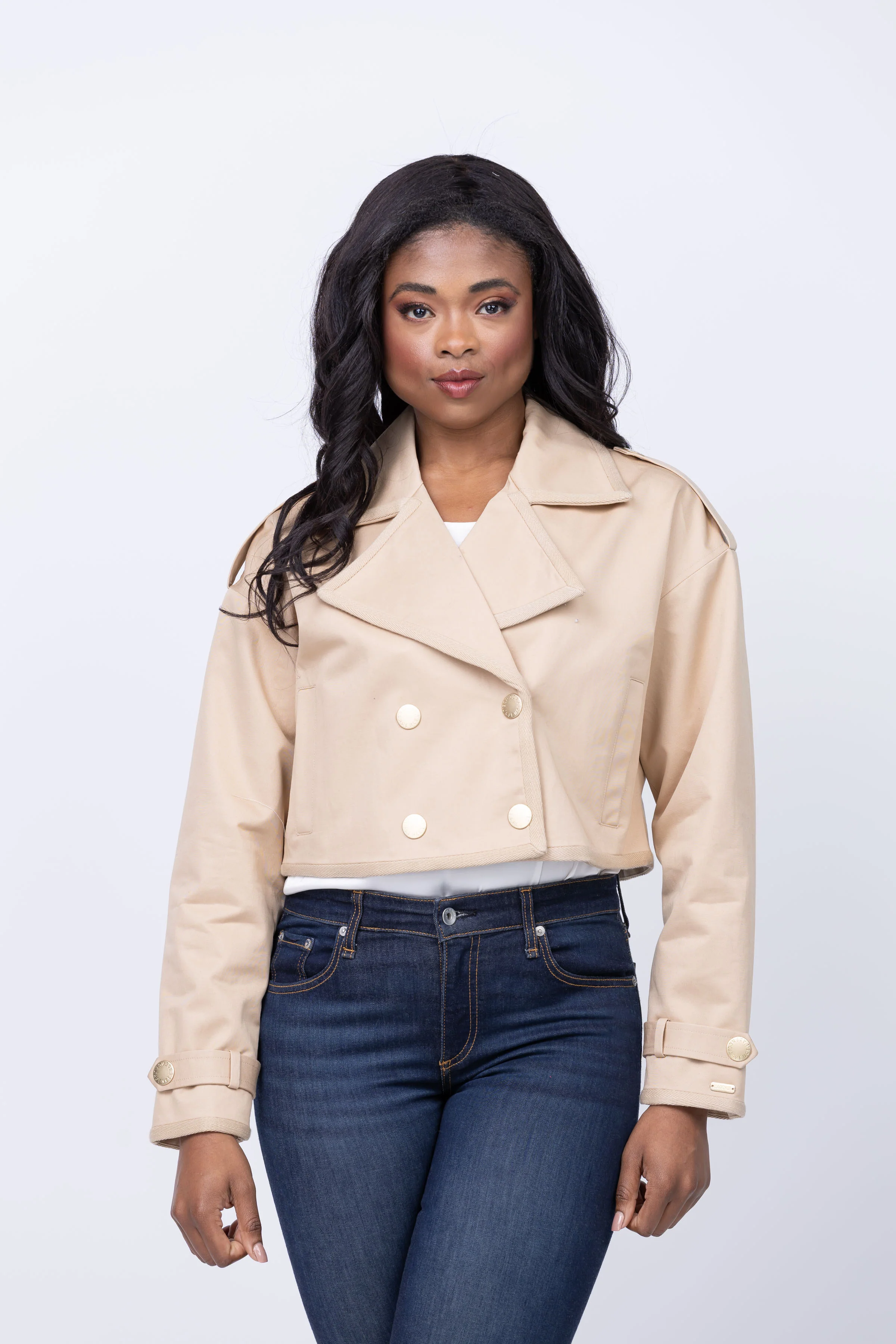Enhanced L'Agence Kento Crop Trench in Doeskin Ikebana High-Grade