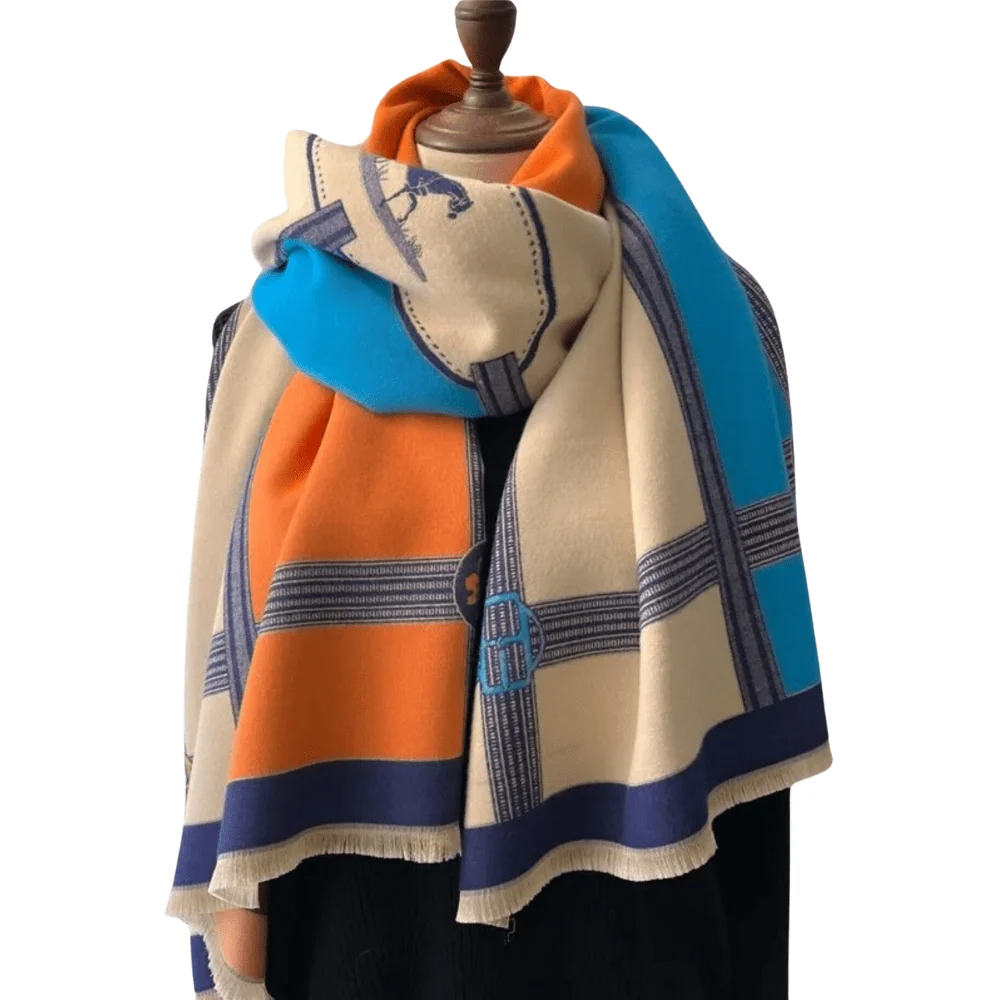 Solid Striped Horse Fringe-Trimmed Scarf in Orange Fast