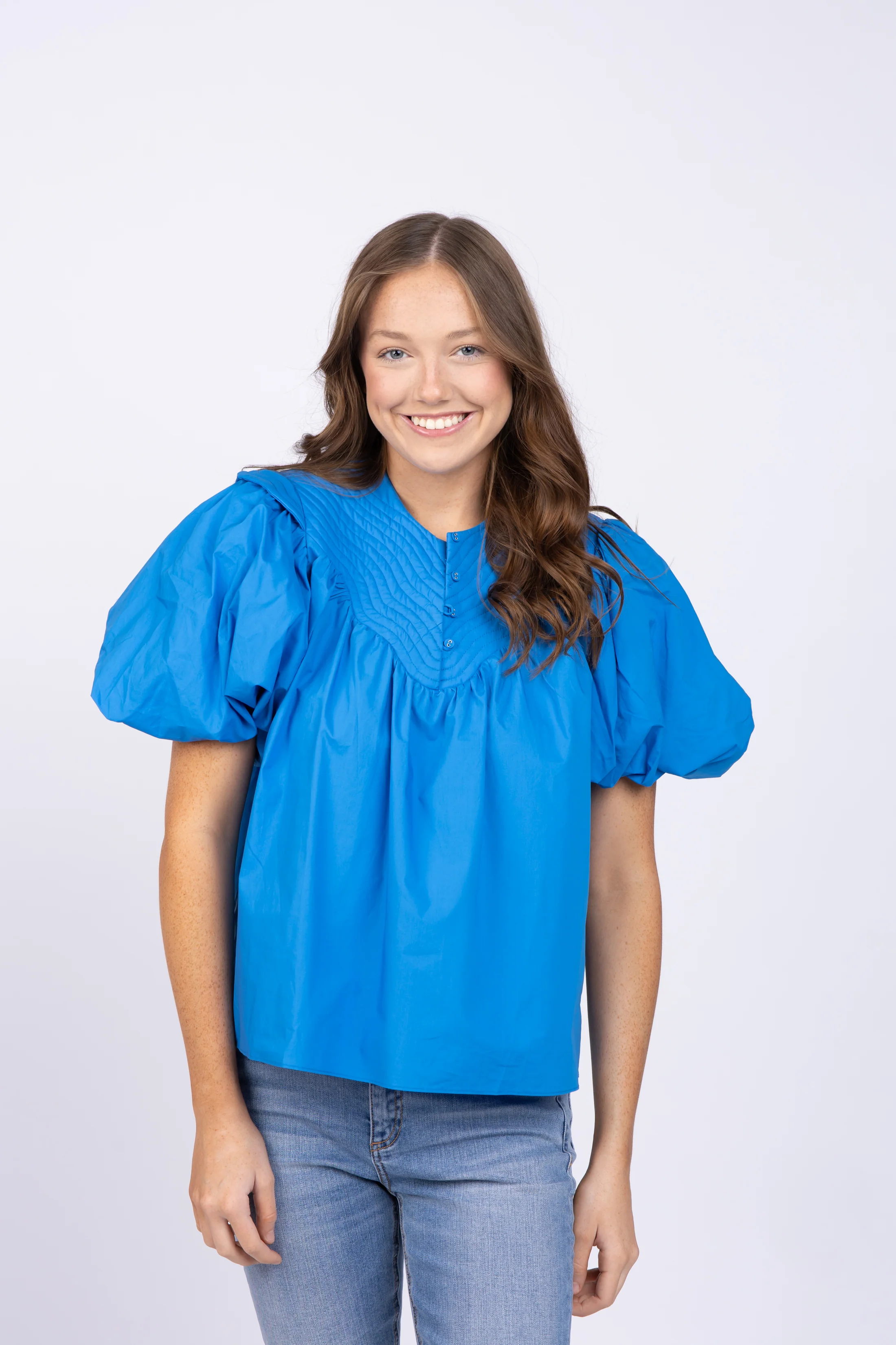 Clean Gilner Farrar Brynn Top in Blue Poplin High-Grade