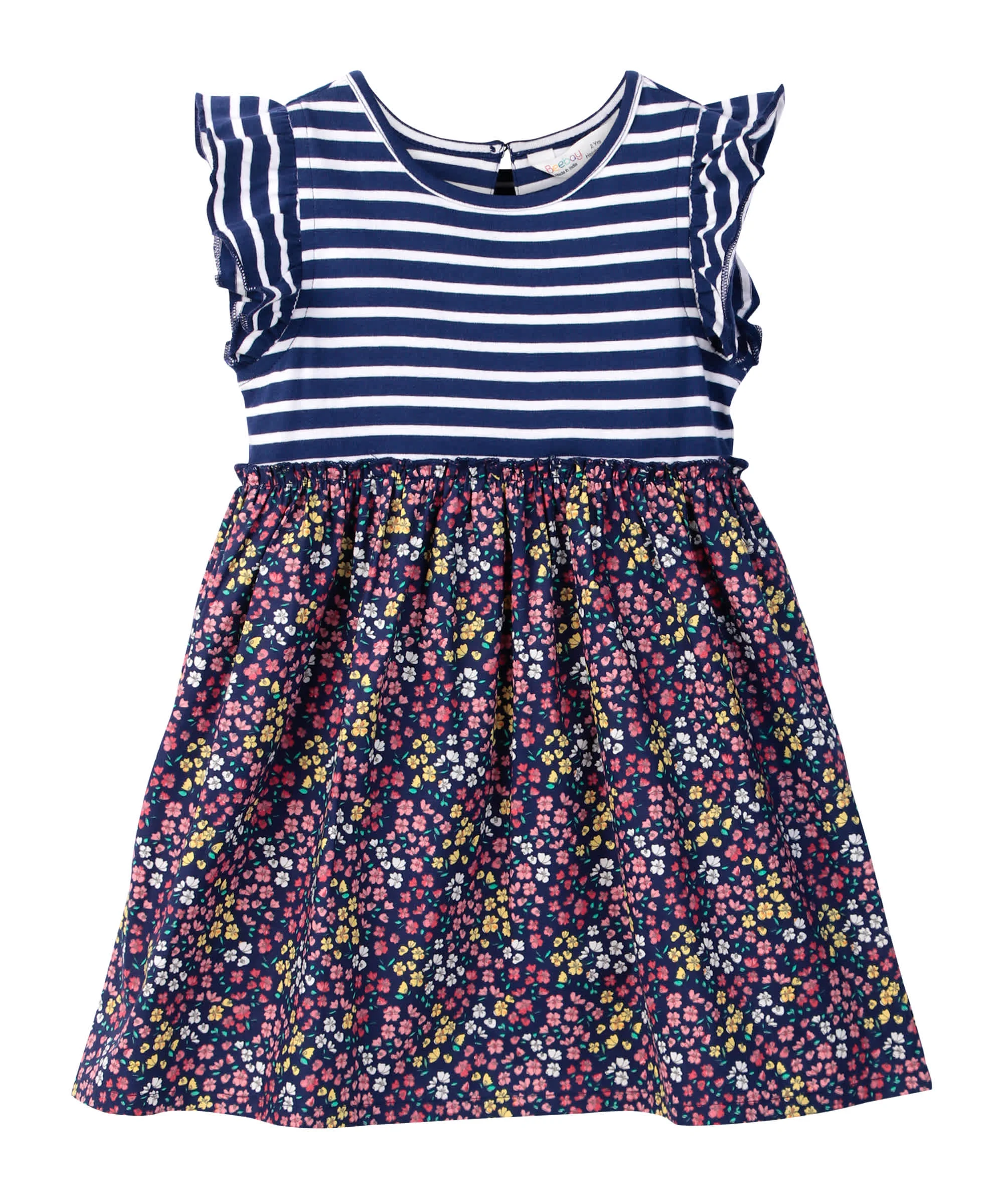 Authentic Beebay Mix-Media Ruffle Sleeve Dress Flexible