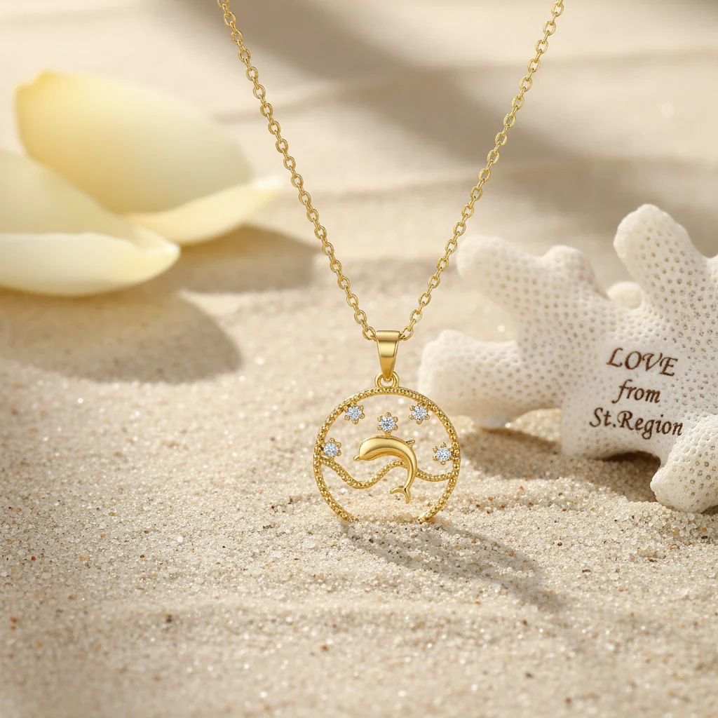 Authentic Cubic Zirconia Goldtone Dolphin Pendant Necklace Official