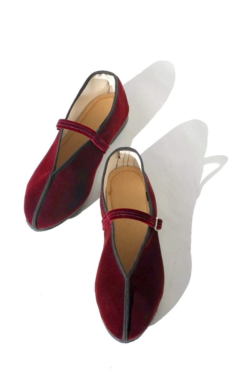 Pure theater shoes with straps- maroon velvet and black Crafted