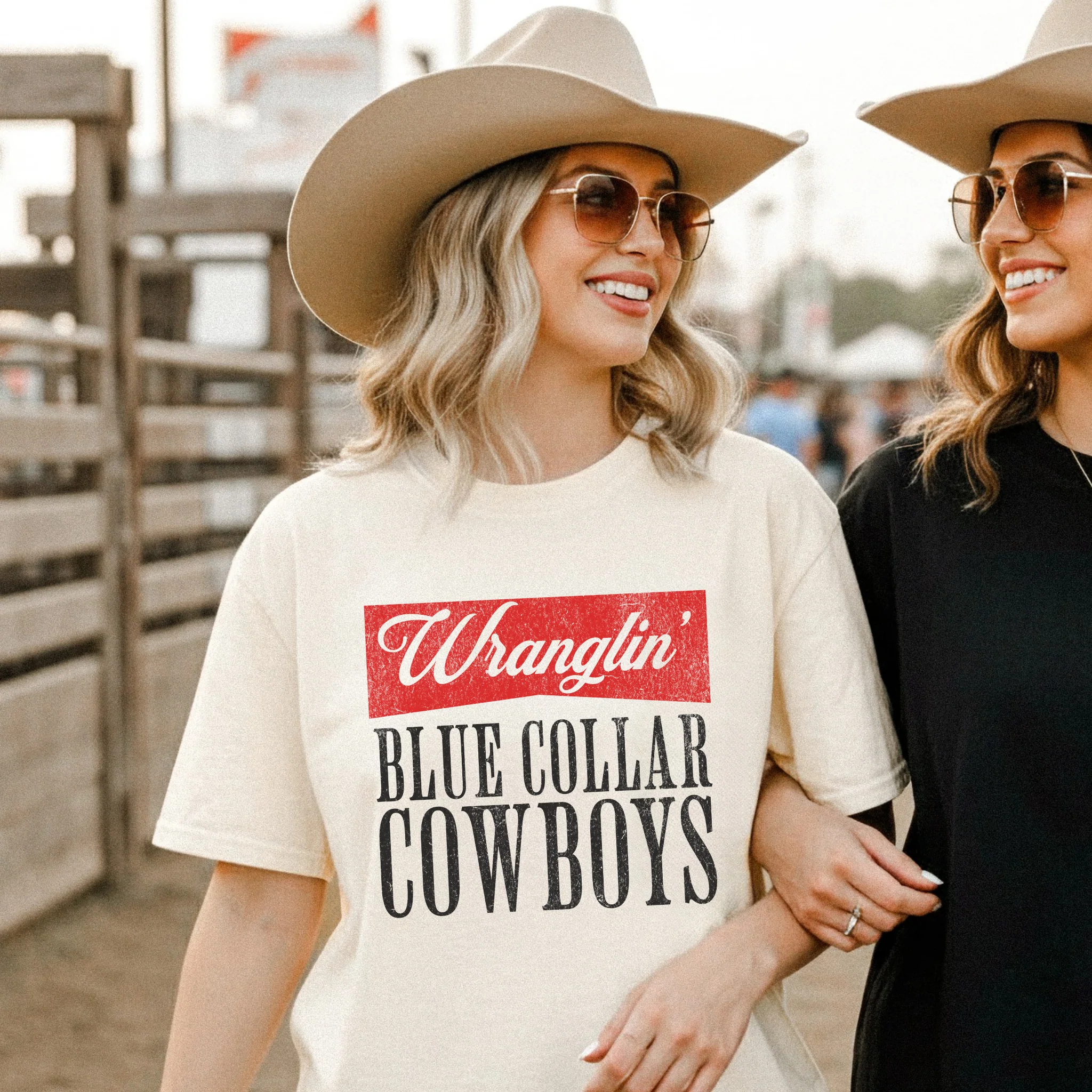 Sustainable Wranglin Blue Collar Cowboys Graphic Tee – Western Rodeo Cowgirl Shirt Prestigious
