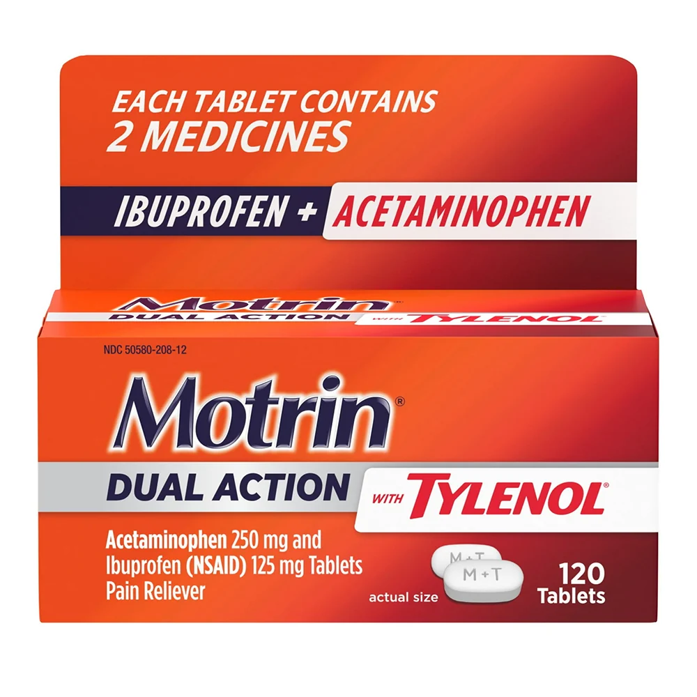 Responsible Motrin Dual Action Tablets with Ibuprofen and Acetaminophen for Pain Relief 120Ea Breathable