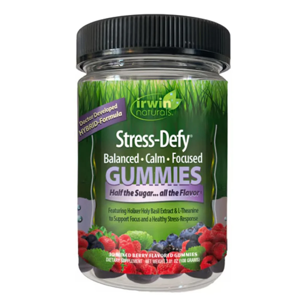 Long-Lasting Irwin Naturals Stress Defy Balanced Calm Focused Mixed Berry Flavored Gummies 3.81Oz 108g 30Ea Sophisticated