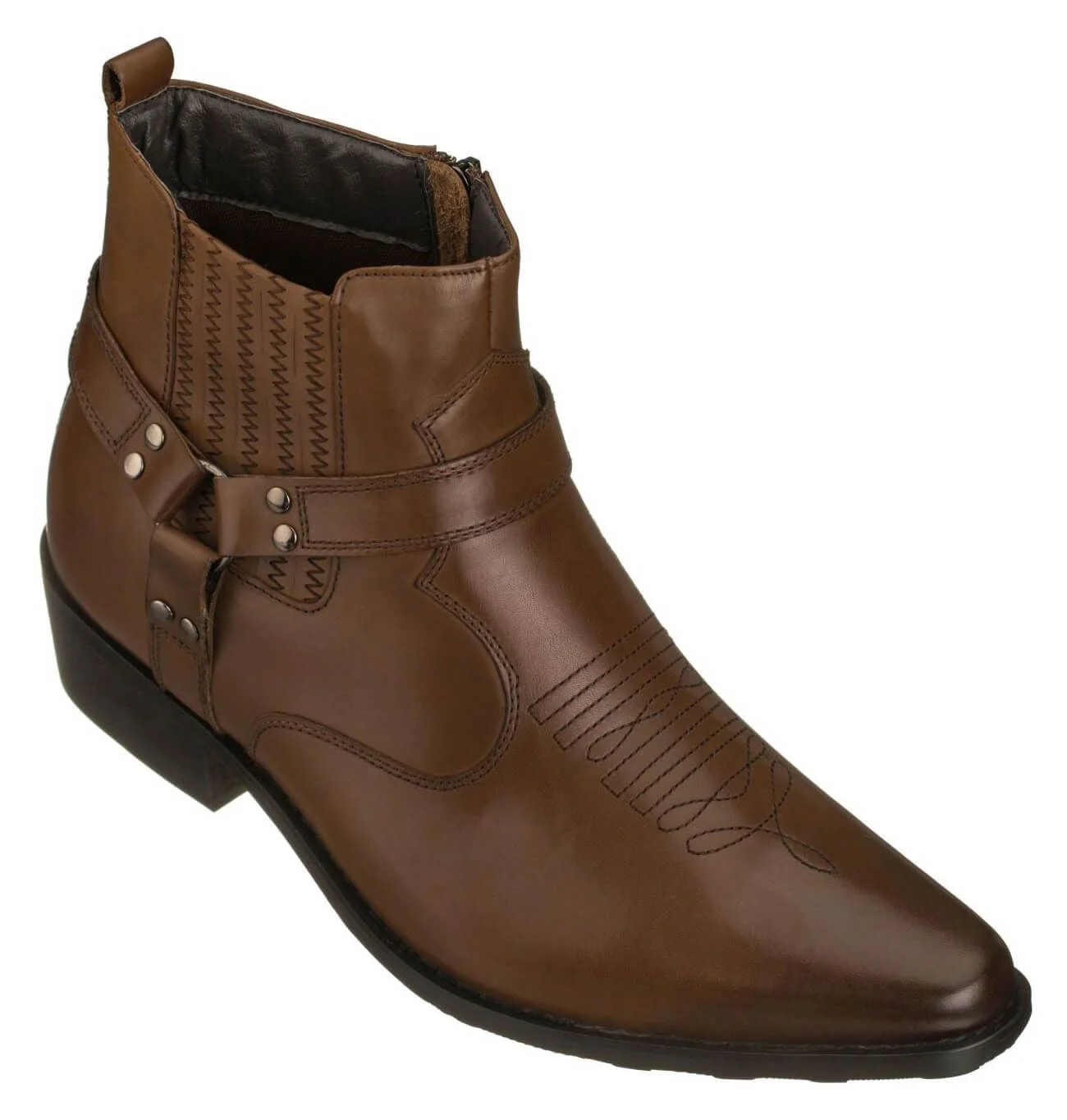 Premium CALTO - T8113 - 3.3 Inches Taller Dark Brown - Zipper Boots Secure