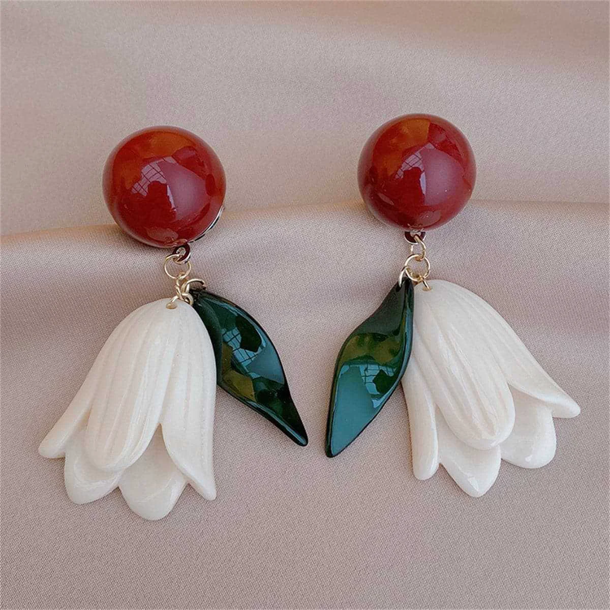 Advanced Red White Flower Drop Earrings Exclusive