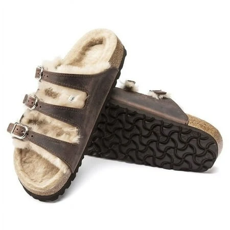 Authentic Birkenstock Unisex Florida Fresh Shearling Natural Leather Brown Organic