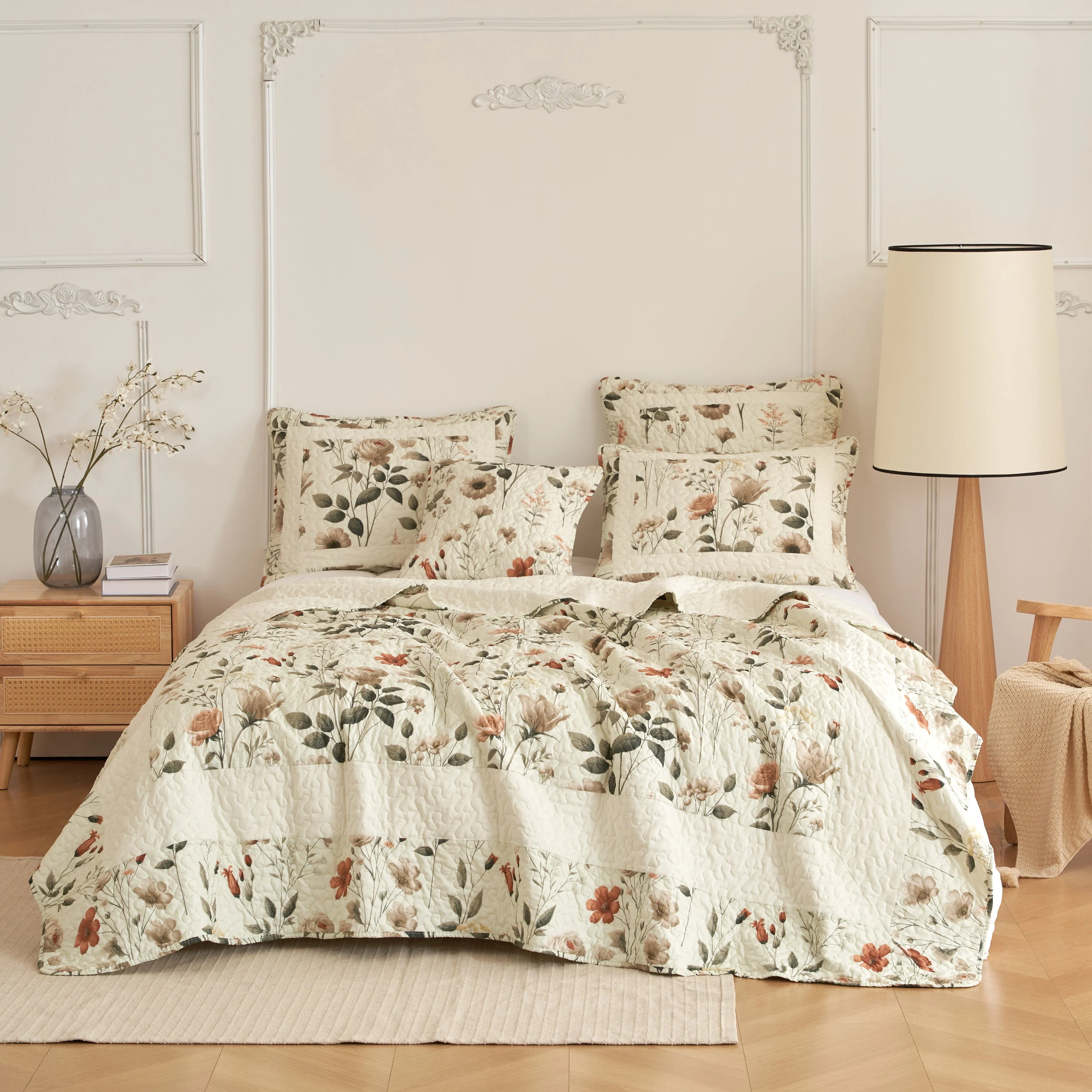 Efficient DaDalogy Enchanted Meadow Bed in a bag Set - Victoria Garden Delicate Floral Symphony in Beige Rose and Soft Green Luxuriously Soft Quilted SetFloral crafted with soft cloud-stitched fabric All-in-One Bedding includes Specialty