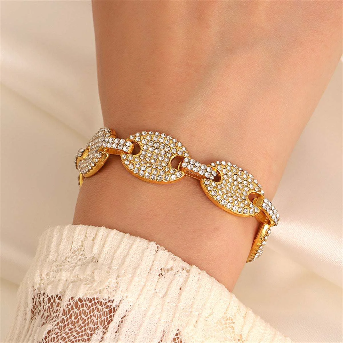 Artisan Cubic Zirconia Goldtone Oval Station Bracelet Reusable
