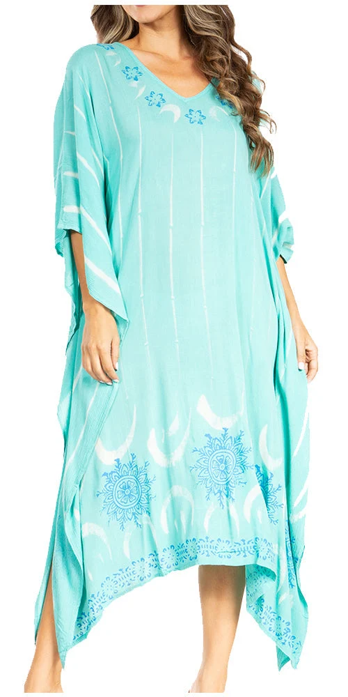 Solid Sakkas Clementine Third Women's Tie Dye Caftan Dress Cover Up Beach Kaftan Summer Functional