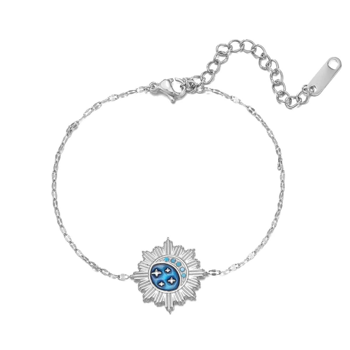 World-Class Blue Enamel Silvertone Celestial Charm Bracelet Fine Crafted