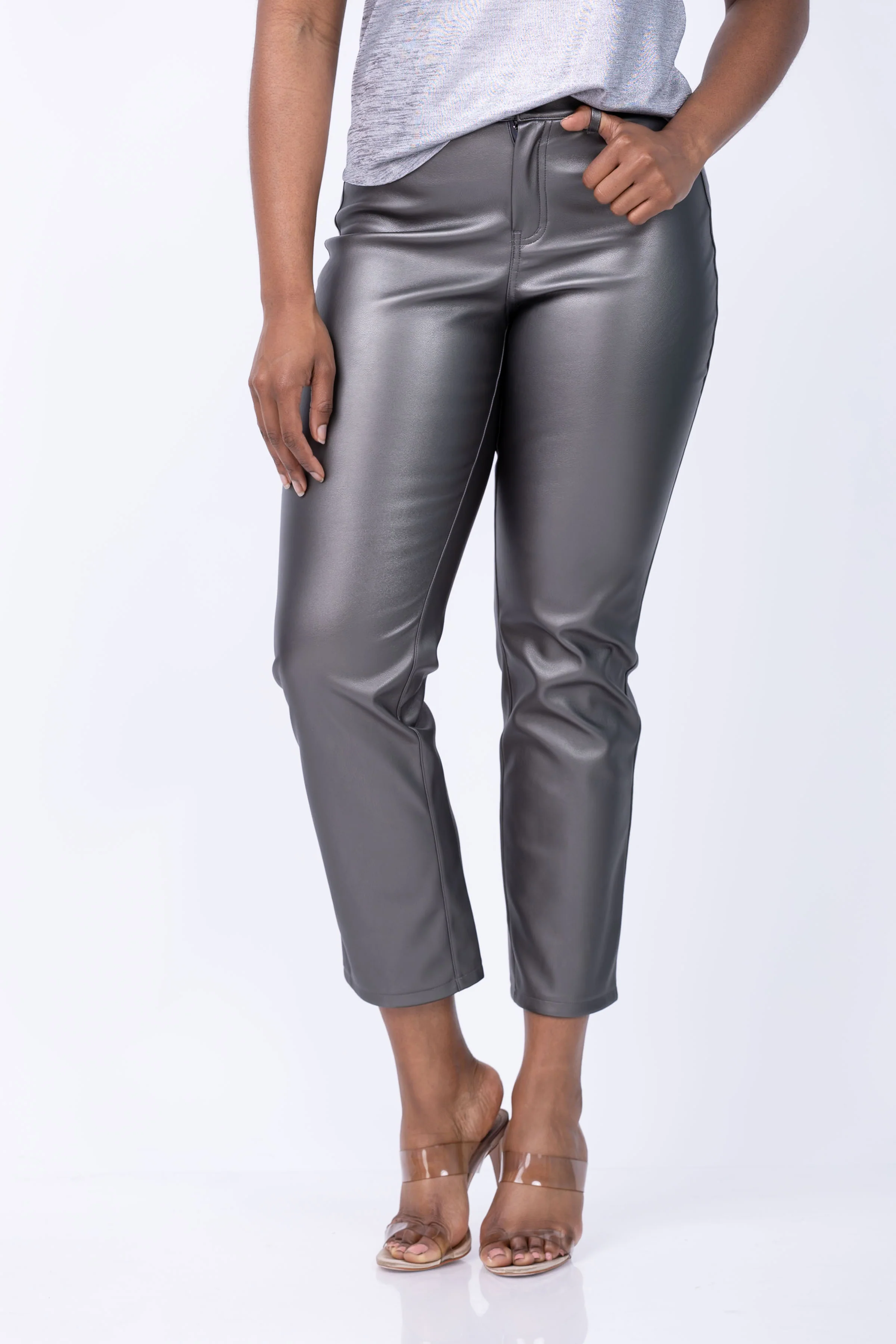 Clean Nic Zoe Daytrip Metallic Faux Leather Pant in Bronze Natural