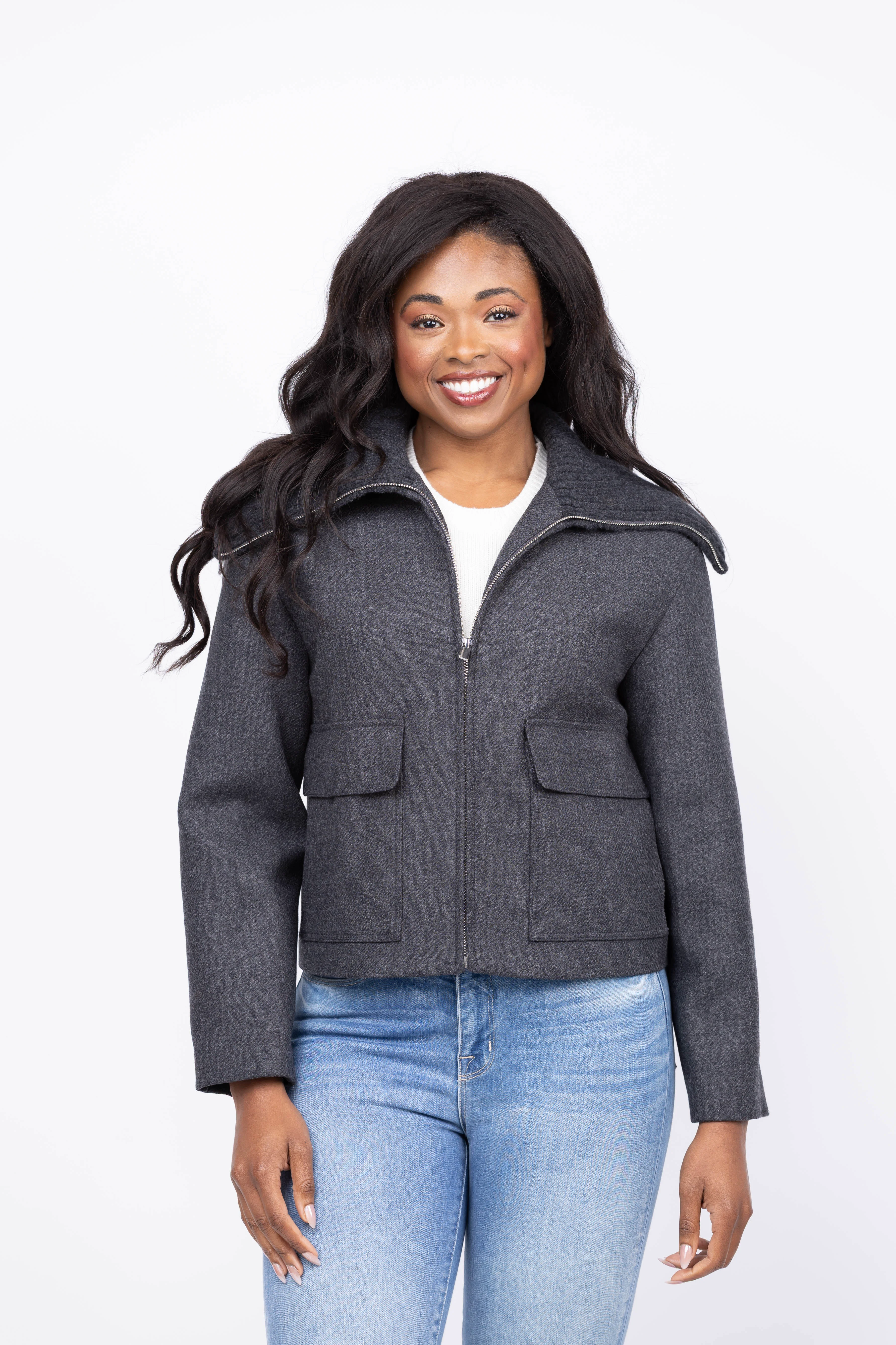 Pure Theory Cozy Collar Jacket in New Charcoal Melange First-Class
