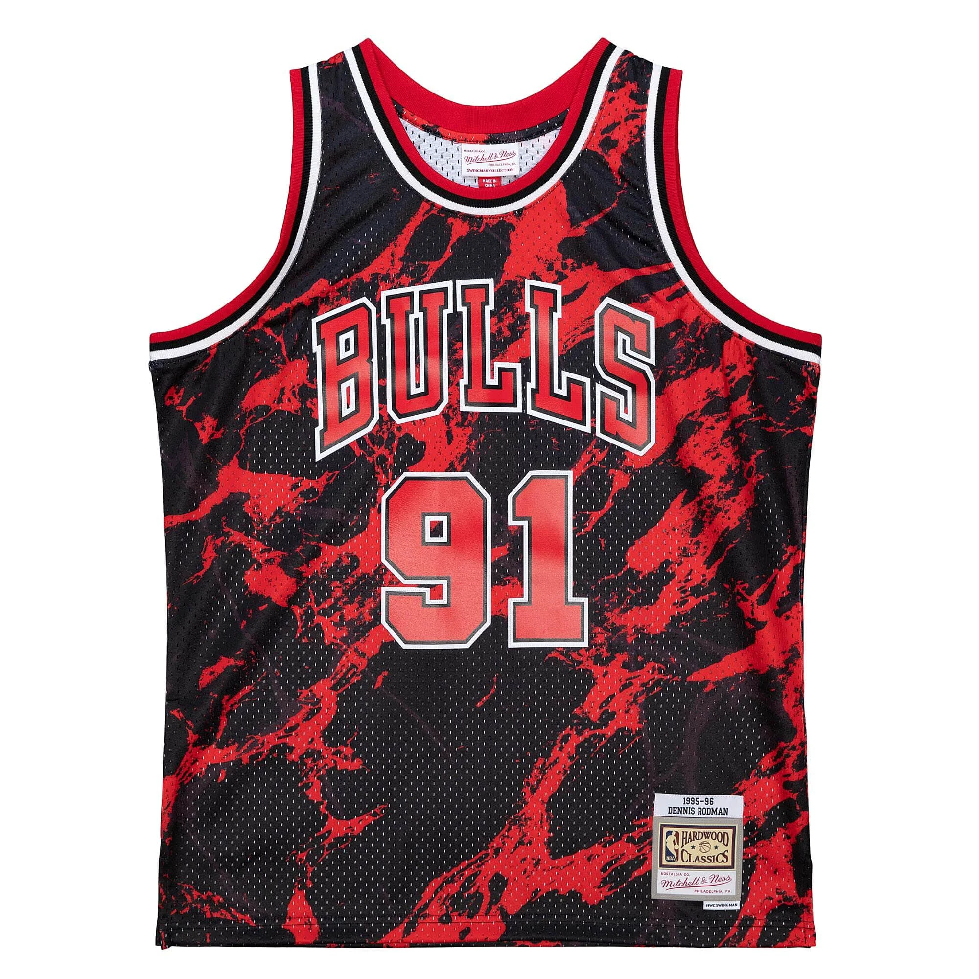 Artisan Mitchell Ness NBA Team Marble Swingman Jersey Chicago Bulls 1997 Dennis Rodman Detailed
