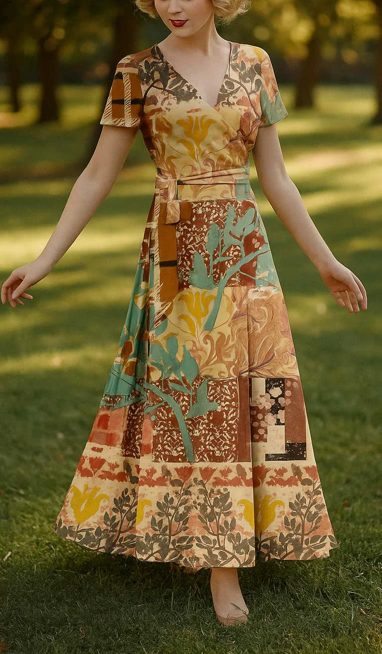 Durable Lily by Firmiana Women s Short Sleeve Maxi Dress Women s Apparel Vintage Patchwork Print Exclusive