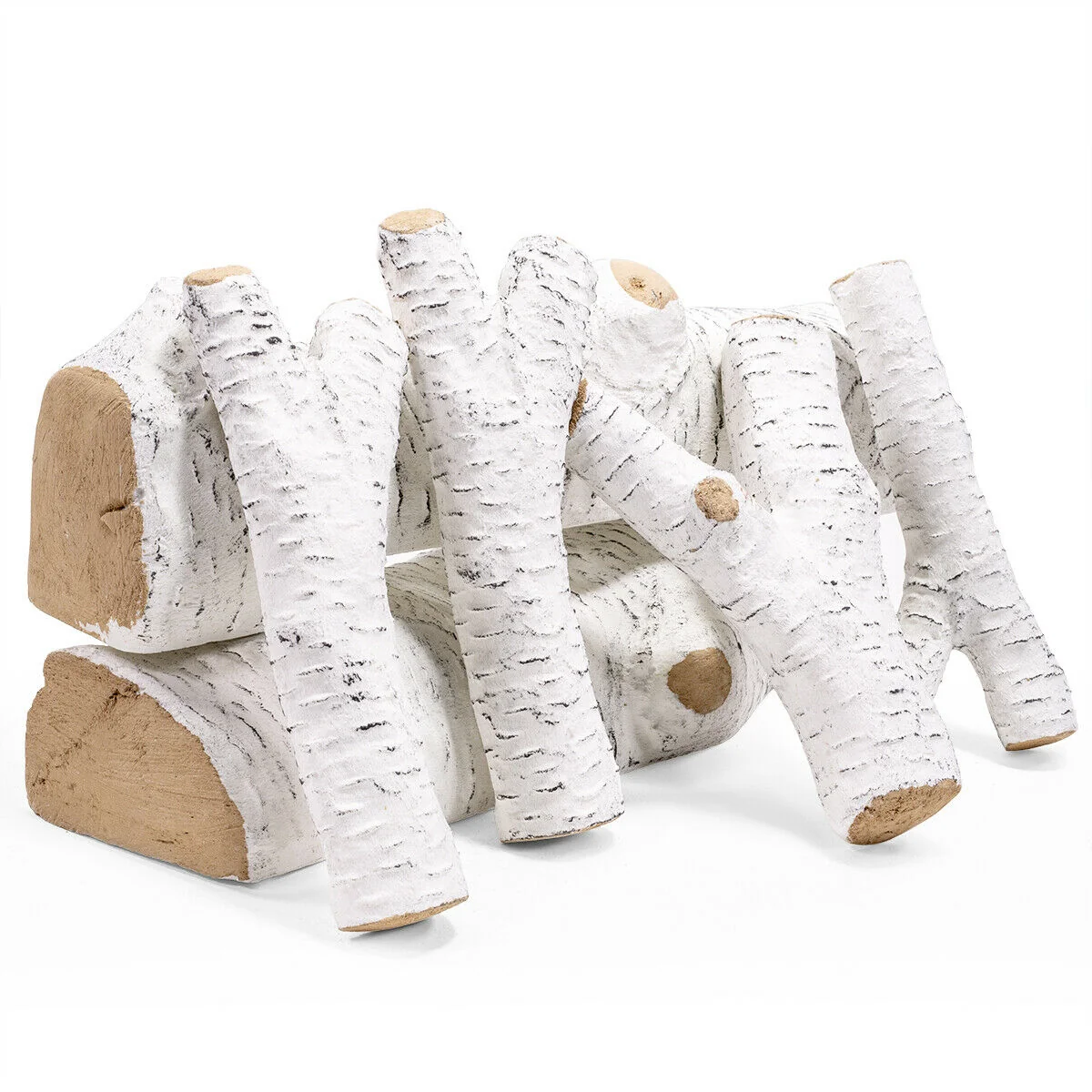 Smooth White Modern Fake Fireplace Fire Log Set Elegant