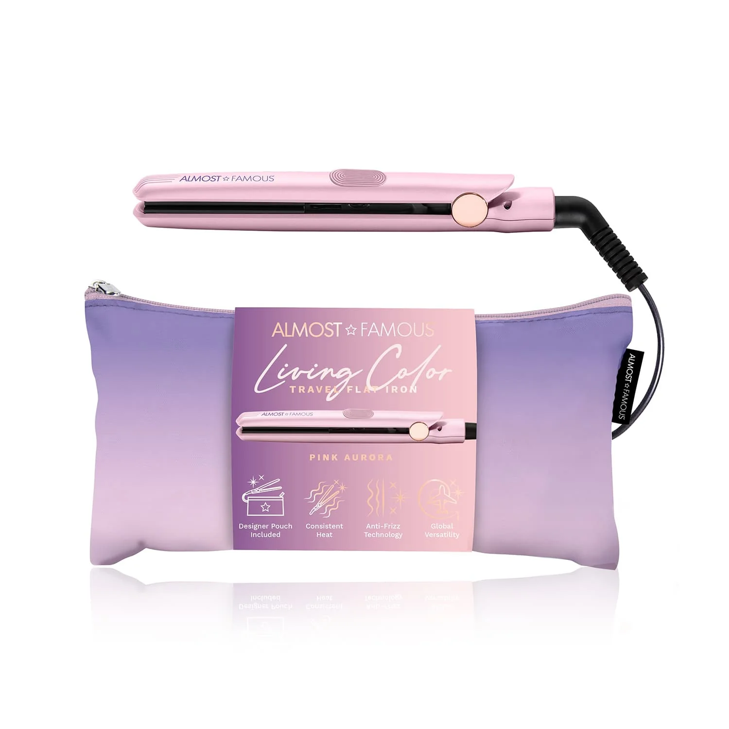 Elite Almost Famous Mini Travel Flat Iron With Travel Pouch Recyclable