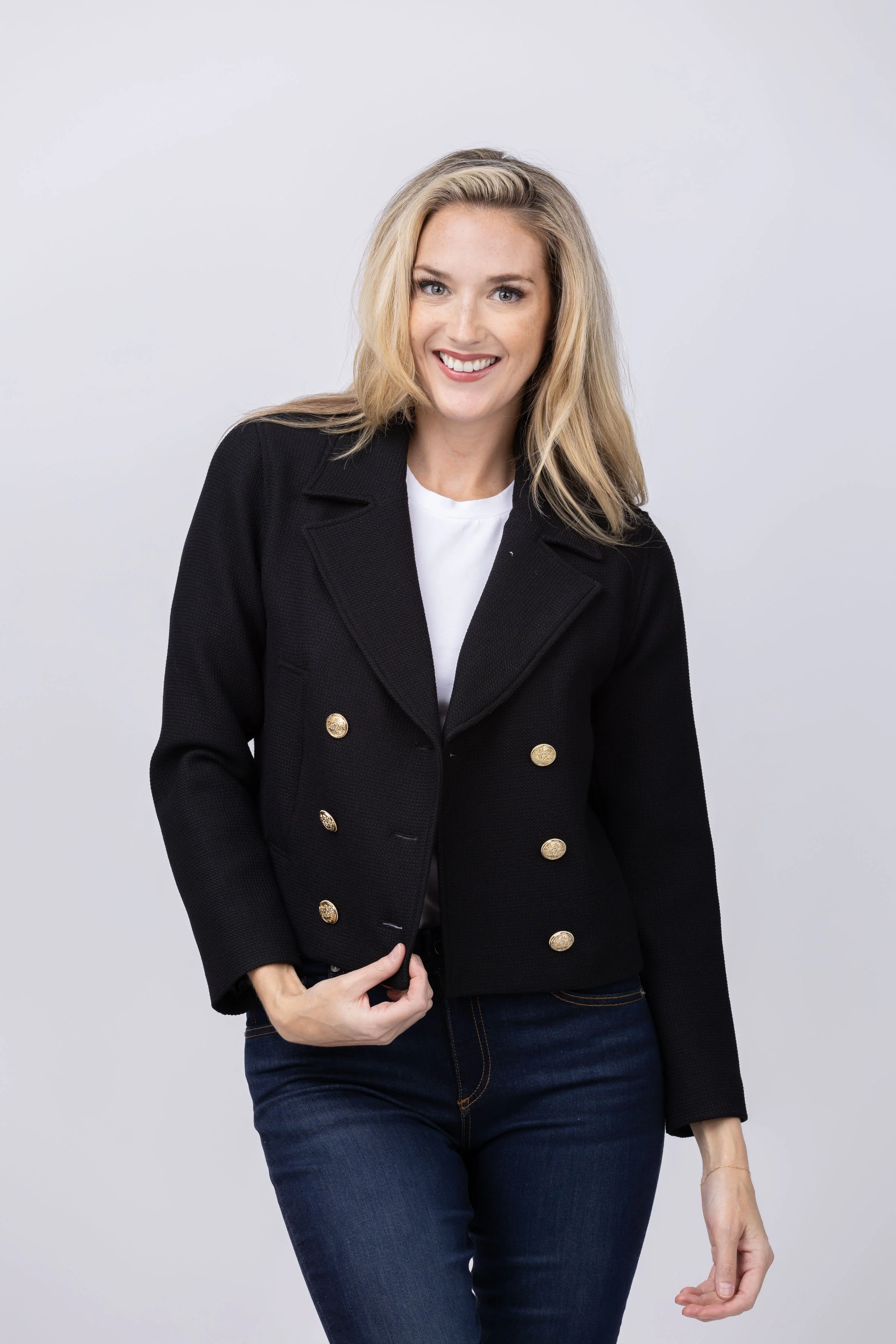 Easy-to-Use Elliott Lauren Double Breasted Jacket in Black Convenient