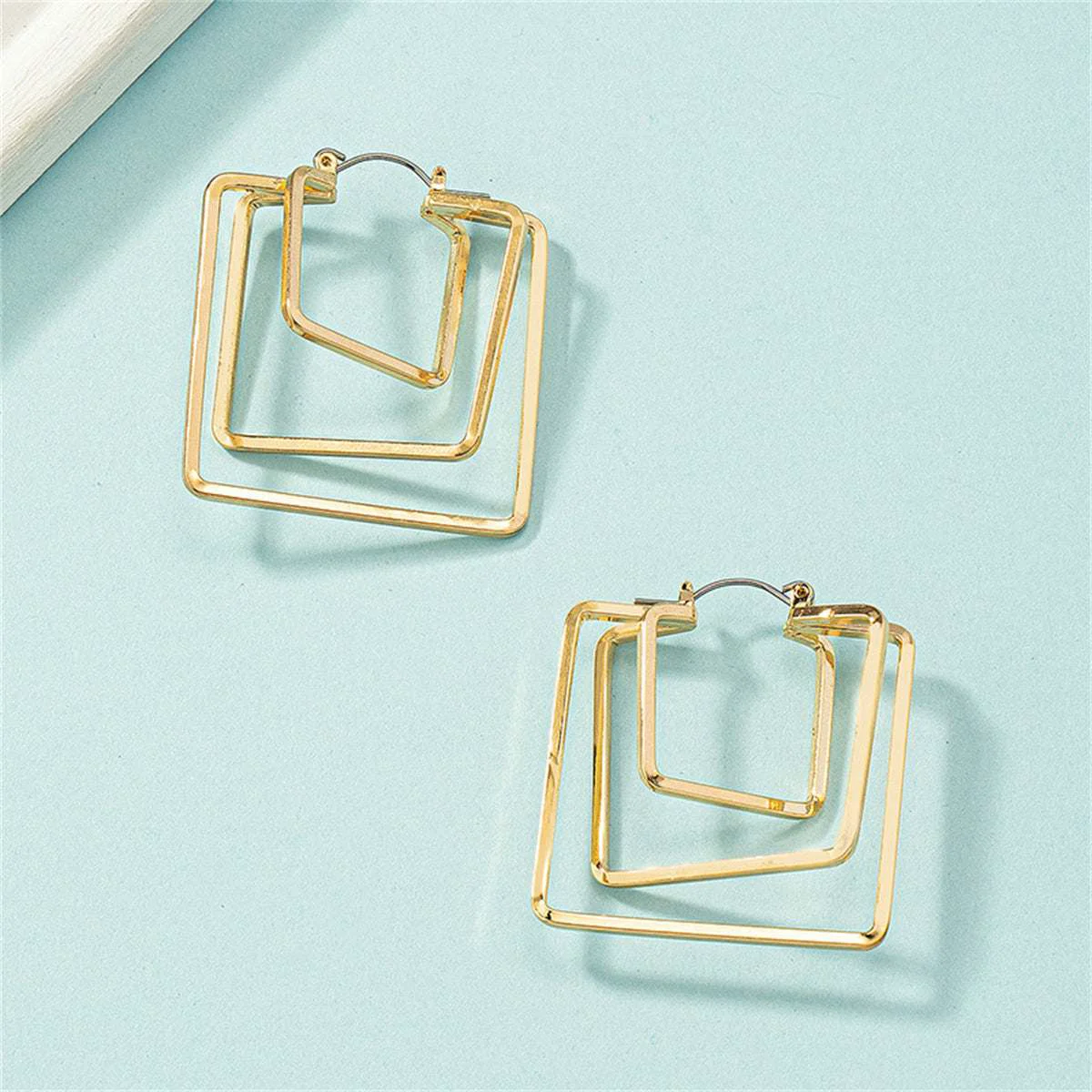 Stylish Goldtone Layered Square Leverback Earrings Versatile