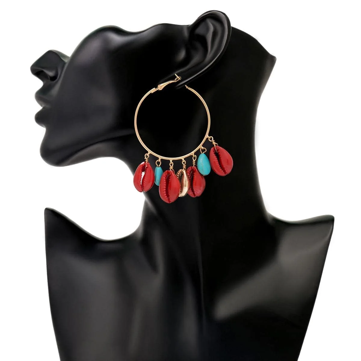Artisan Turquoise Red Shell Charm Hoop Earrings Next-Generation