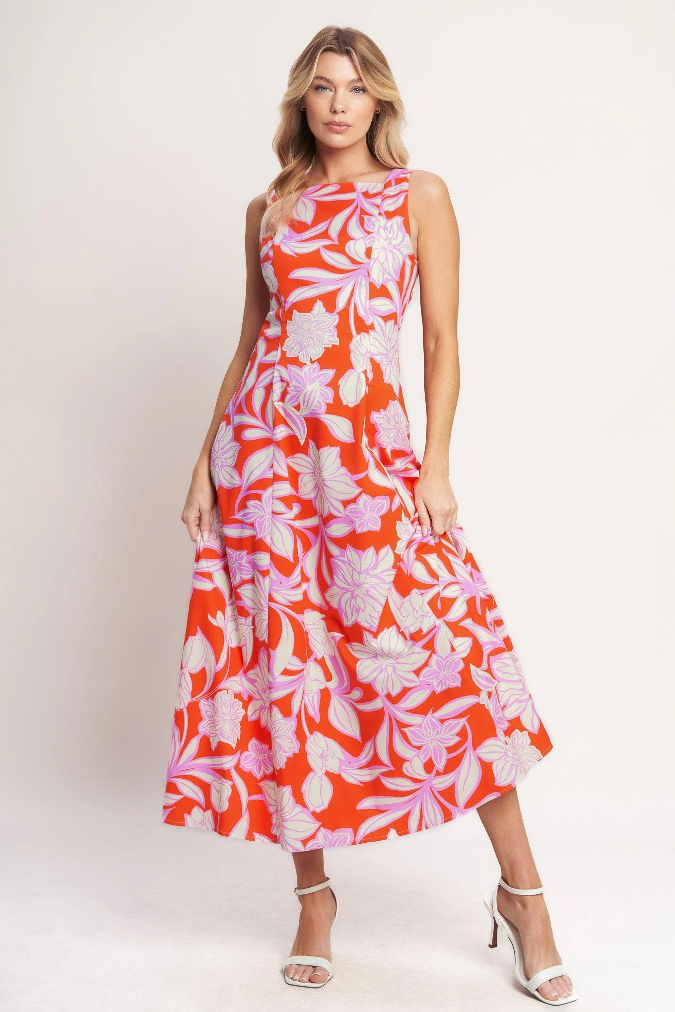 Trendy Palm Romance Woven Midi Dress Sophisticated