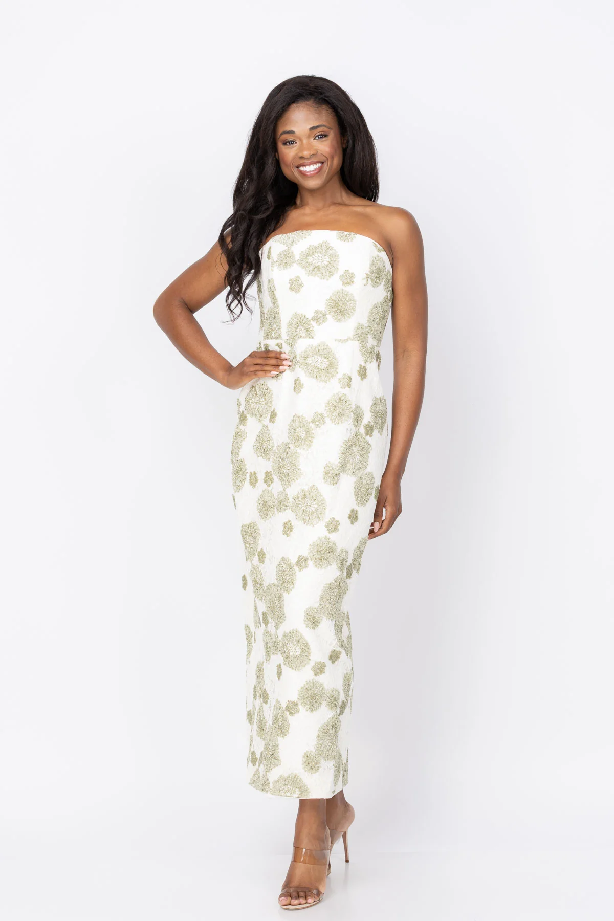 Casual Milly Jasmine Embroidered Lace Dress in White Green Genuine