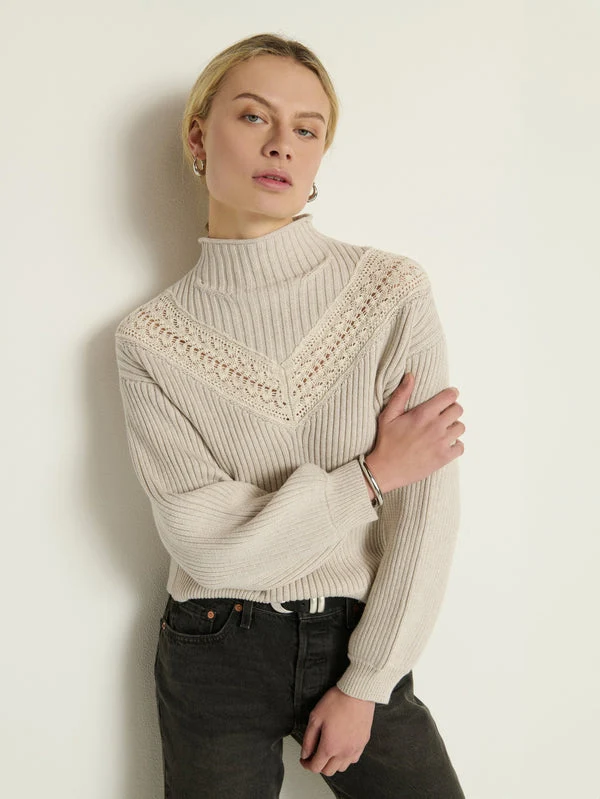 Authentic NATION LOS ANGELES Cassandra Mock Neck Pullover in Heather Oatmeal Environmentally Friendly