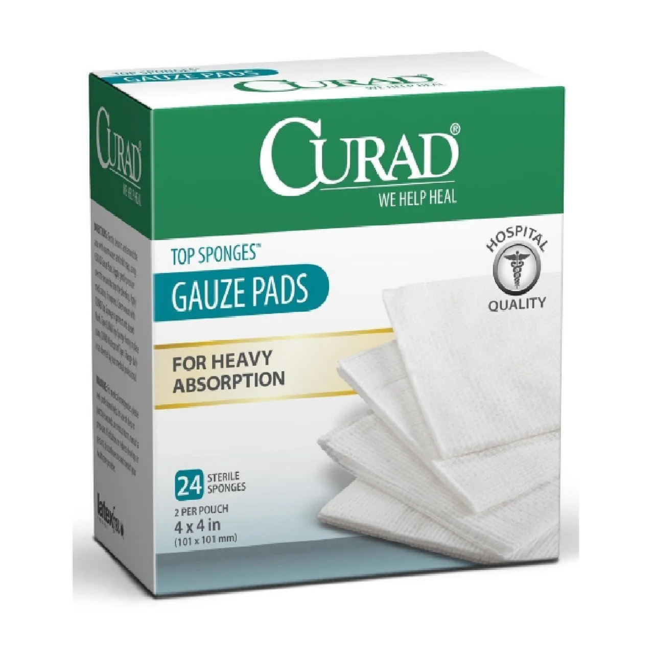 Secure Curad Top Extra Absorbency Extra Cushioning Sponge For Larger Wounds Size 4 X 4 Inches 24 Ea Proven