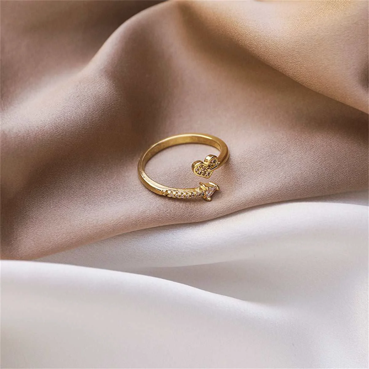 Artisan Cubic Zirconia Goldtone Heart Arrow Bypass Ring Original Design