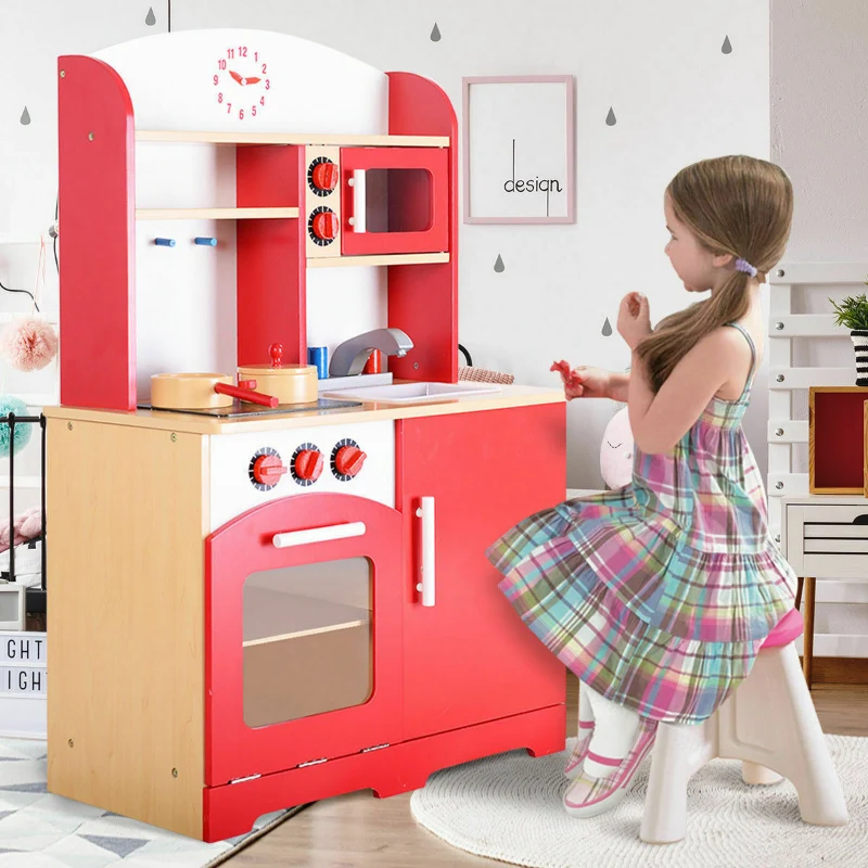 Contemporary Kids Wooden Play Toy Kitchen Set Durable