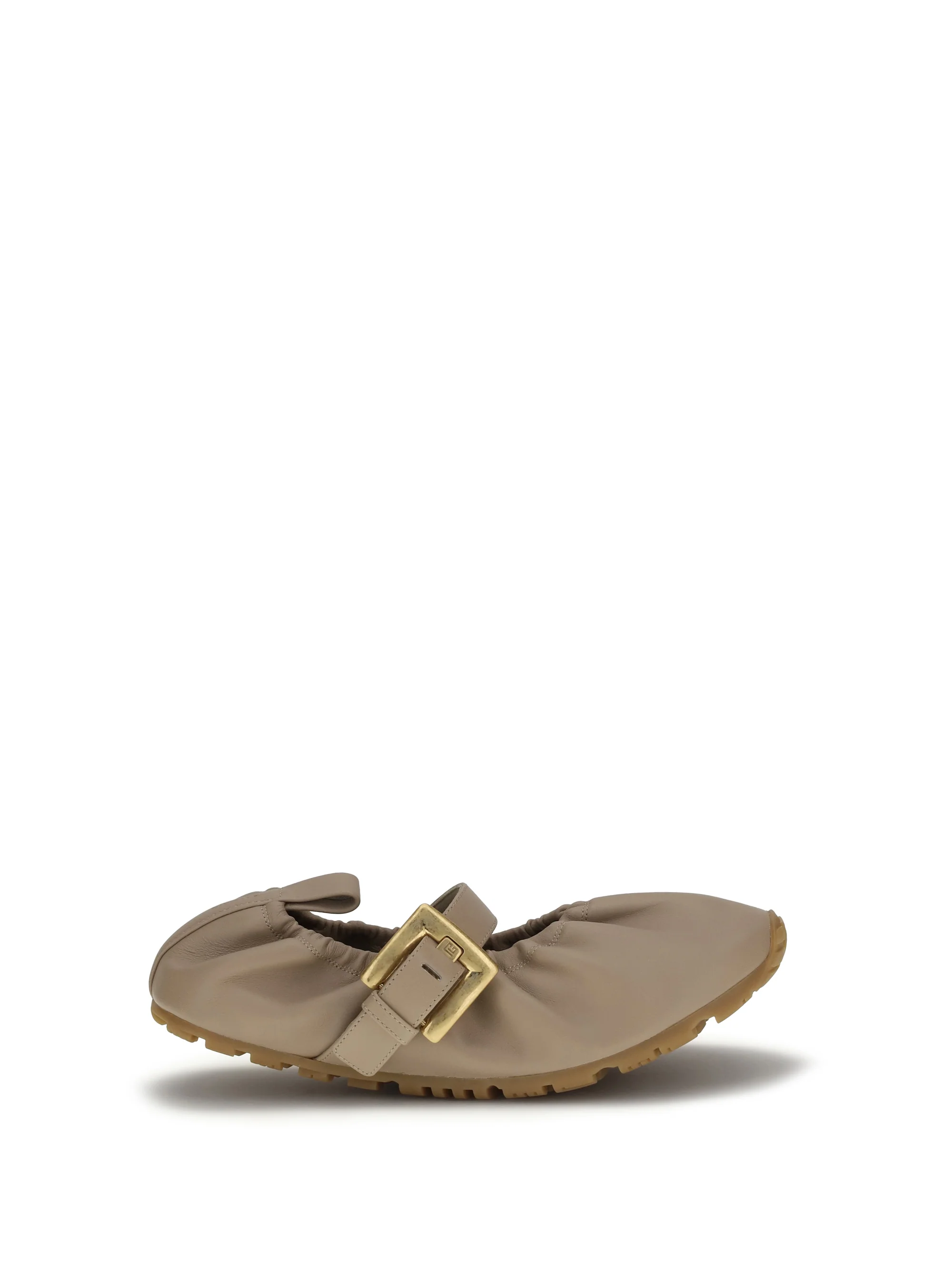 Organic Ballerina Flats Buckle Strap Calf Leather Beige First-Class